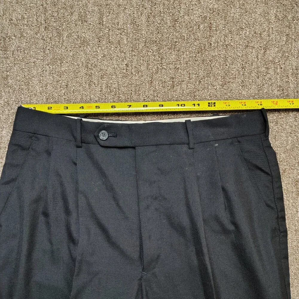 Vintage HUNTING HORN Pants Men 32 Black Wool Blend Pleated Unhemmed Slacks - Picture 5 of 8